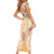 Hawaii Peach Palaka Short Sleeve Bodycon Dress With Tapa Pattern Tropical Flowers - Polynesian Pride