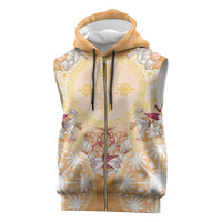 Hawaii Peach Palaka Sleeveless Zip Hoodie With Tapa Pattern Tropical Flowers - Polynesian Pride