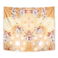 Hawaii Peach Palaka Tapestry With Tapa Pattern Tropical Flowers - Polynesian Pride