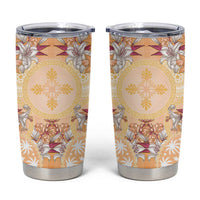Hawaii Peach Palaka Tumbler Cup With Tapa Pattern Tropical Flowers - Polynesian Pride