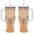 Hawaii Peach Palaka Tumbler With Handle With Tapa Pattern Tropical Flowers - Polynesian Pride