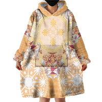 Hawaii Peach Palaka Wearable Blanket Hoodie With Tapa Pattern Tropical Flowers - Polynesian Pride
