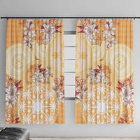 Hawaii Peach Palaka Window Curtain With Tapa Pattern Tropical Flowers - Polynesian Pride