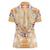 Hawaii Peach Palaka Women Polo Shirt With Tapa Pattern Tropical Flowers - Polynesian Pride