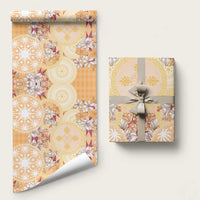 Hawaii Peach Palaka Wrapping Paper With Tapa Pattern Tropical Flowers - Polynesian Pride
