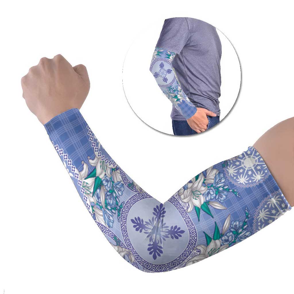 Hawaii Violet Palaka Arm Sleeves With Tapa Pattern Tropical Flowers LT05 Set of 2 Violet - Polynesian Pride
