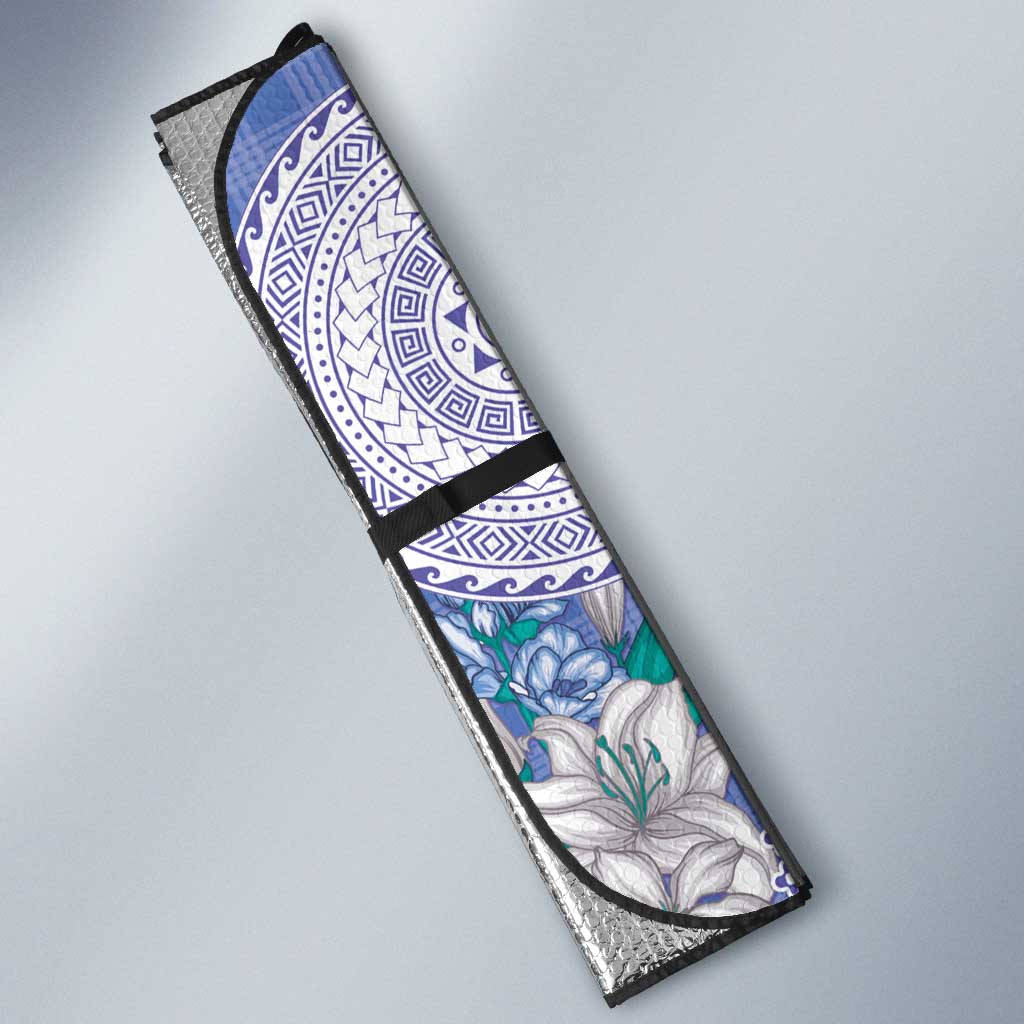 Hawaii Violet Palaka Auto Sun Shade With Tapa Pattern Tropical Flowers - Polynesian Pride