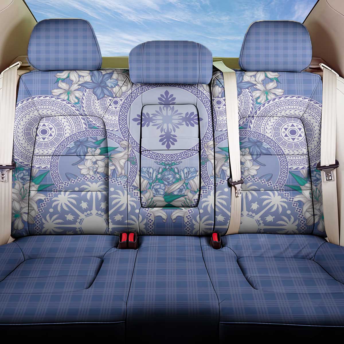 Hawaii Violet Palaka Back Car Seat Cover With Tapa Pattern Tropical Flowers - Polynesian Pride