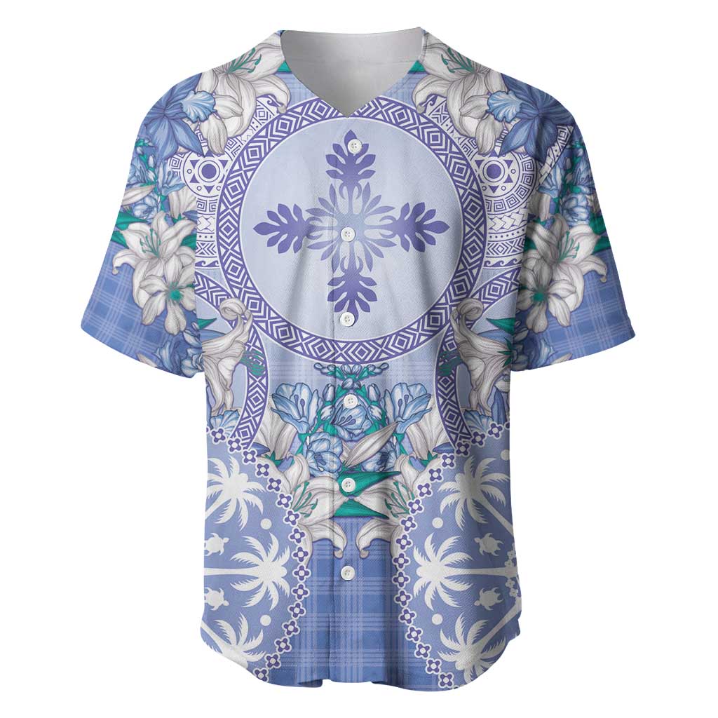 Hawaii Violet Palaka Baseball Jersey With Tapa Pattern Tropical Flowers - Polynesian Pride