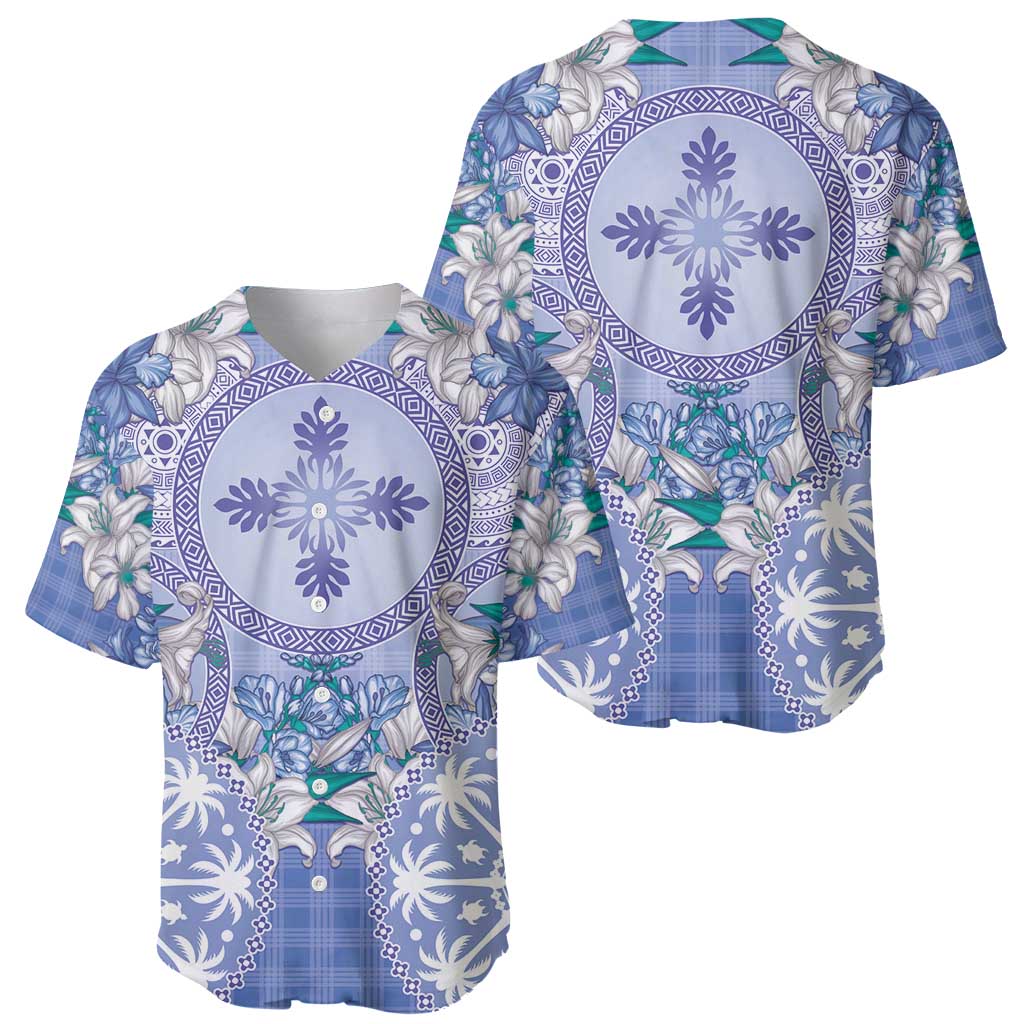 Hawaii Violet Palaka Baseball Jersey With Tapa Pattern Tropical Flowers - Polynesian Pride