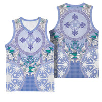 Hawaii Violet Palaka Basketball Jersey With Tapa Pattern Tropical Flowers - Polynesian Pride