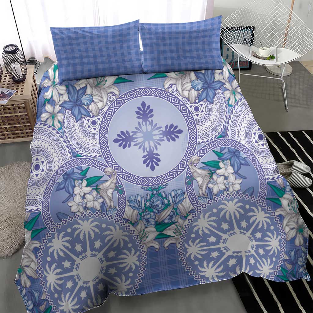 Hawaii Violet Palaka Bedding Set With Tapa Pattern Tropical Flowers - Polynesian Pride