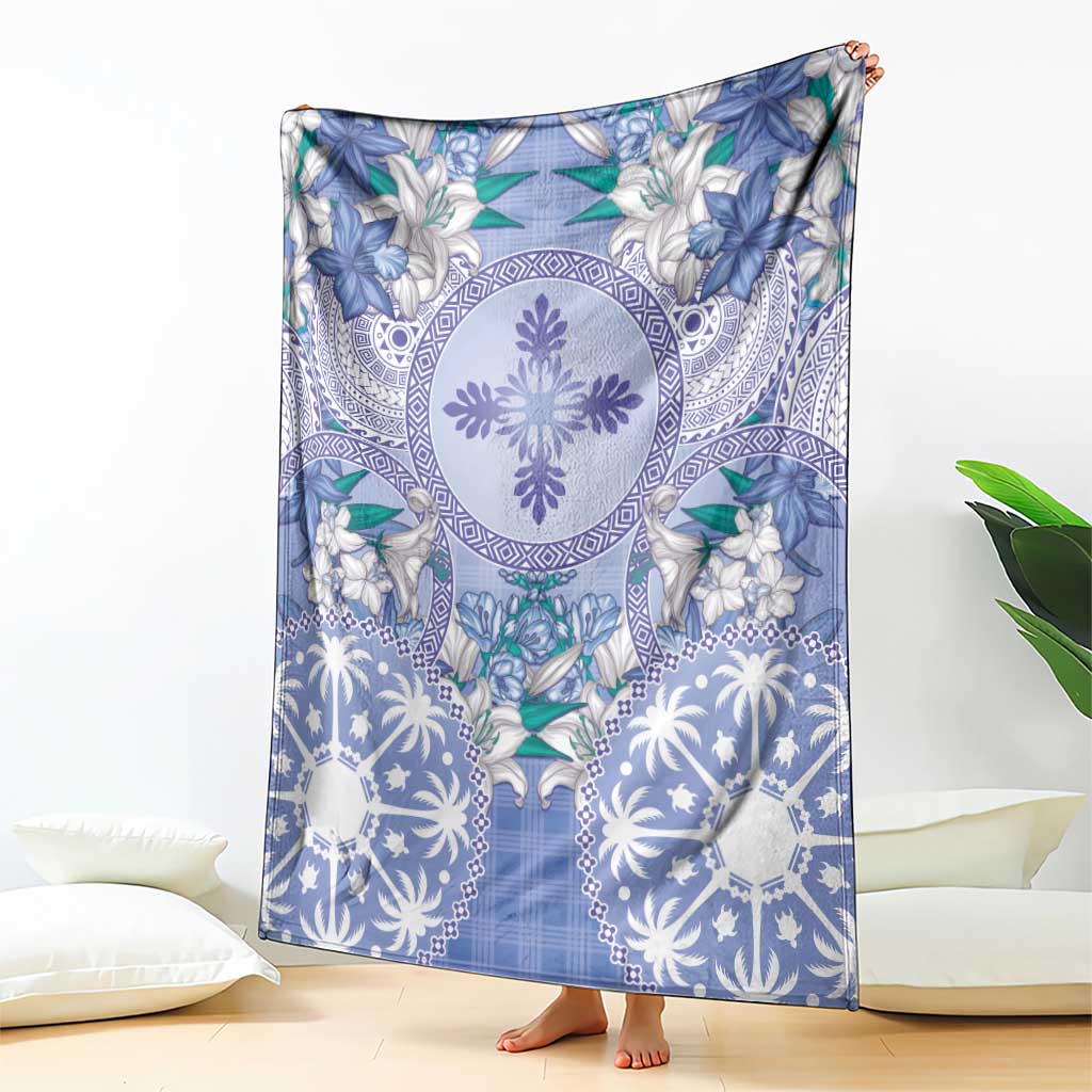 Hawaii Violet Palaka Blanket With Tapa Pattern Tropical Flowers - Polynesian Pride