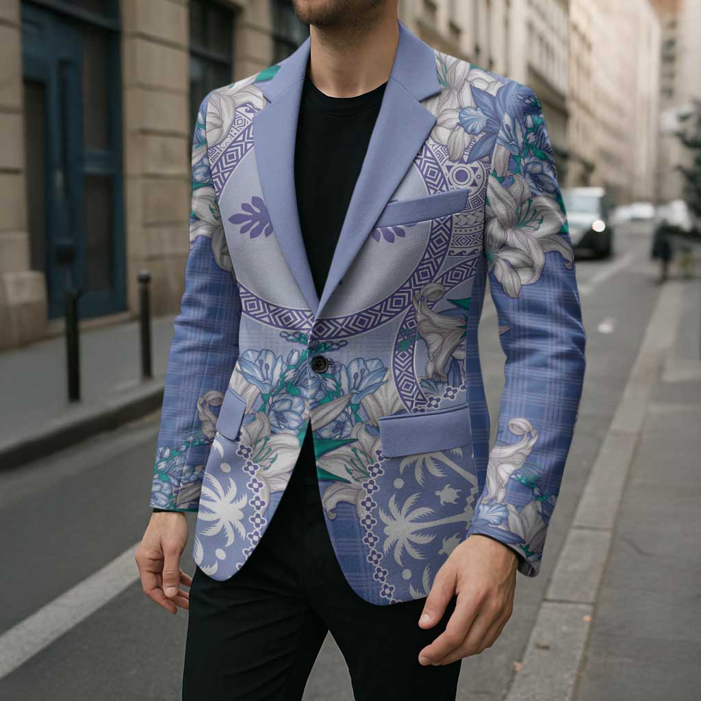 Hawaii Violet Palaka Blazer With Tapa Pattern Tropical Flowers - Polynesian Pride