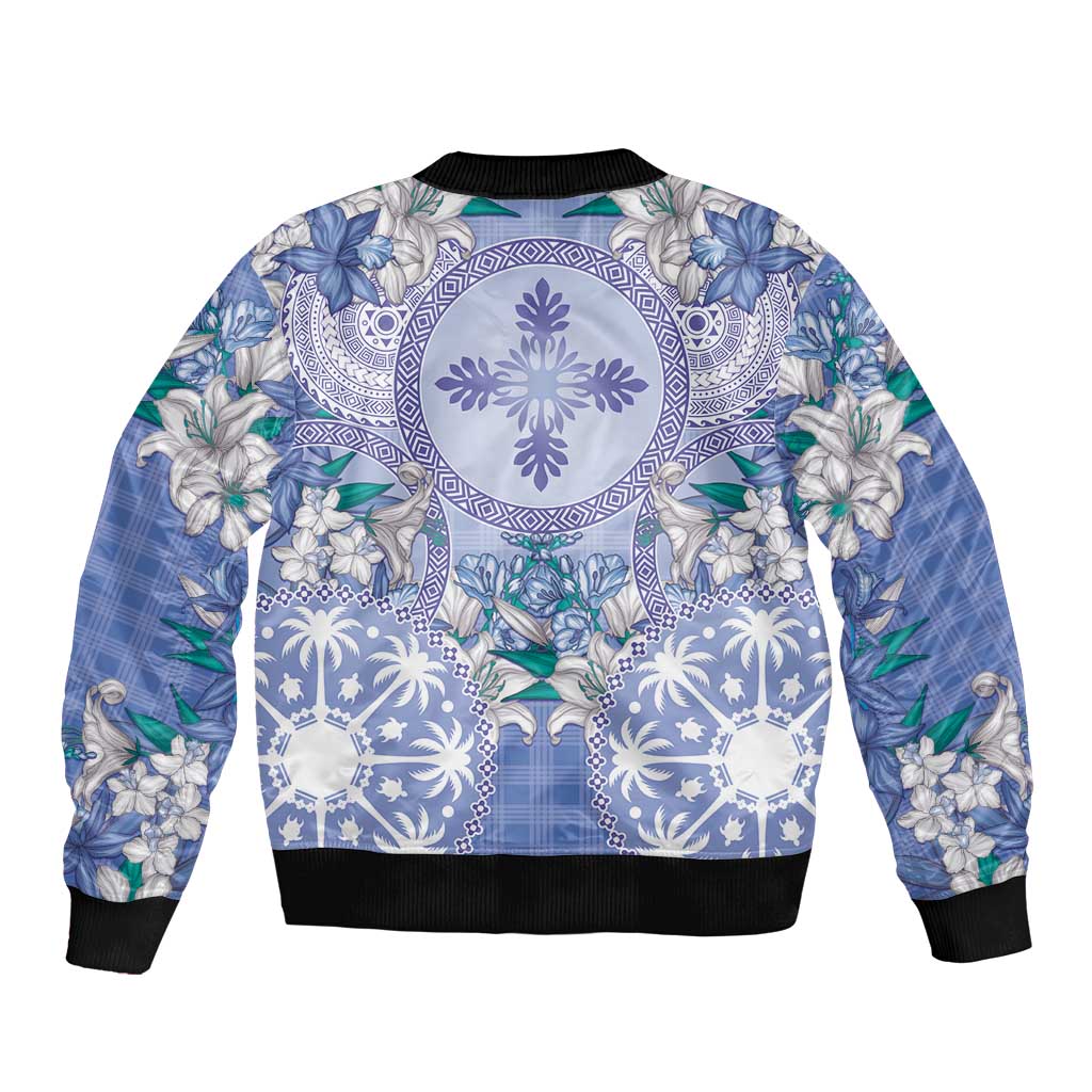 Hawaii Violet Palaka Bomber Jacket With Tapa Pattern Tropical Flowers - Polynesian Pride