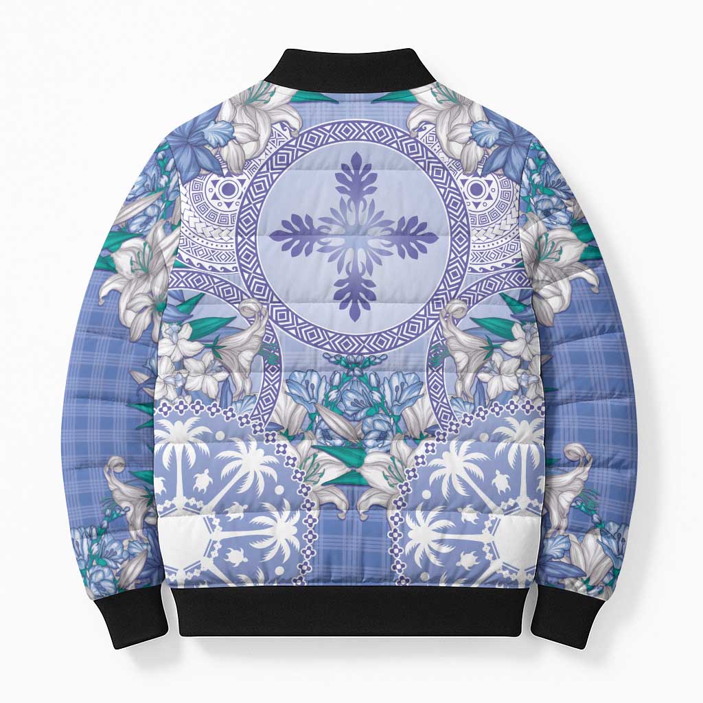 Hawaii Violet Palaka Bomber Puffer Jacket With Tapa Pattern Tropical Flowers - Polynesian Pride