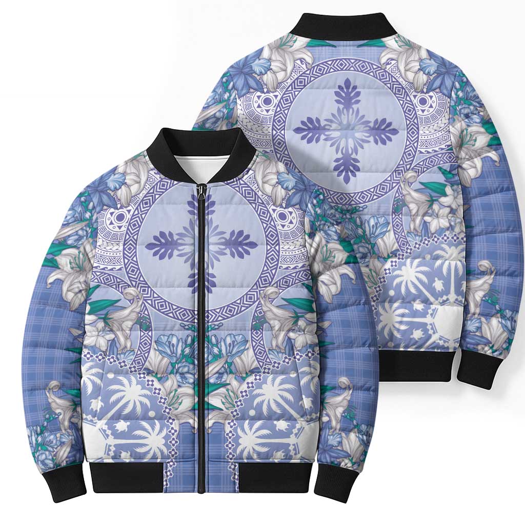 Hawaii Violet Palaka Bomber Puffer Jacket With Tapa Pattern Tropical Flowers - Polynesian Pride