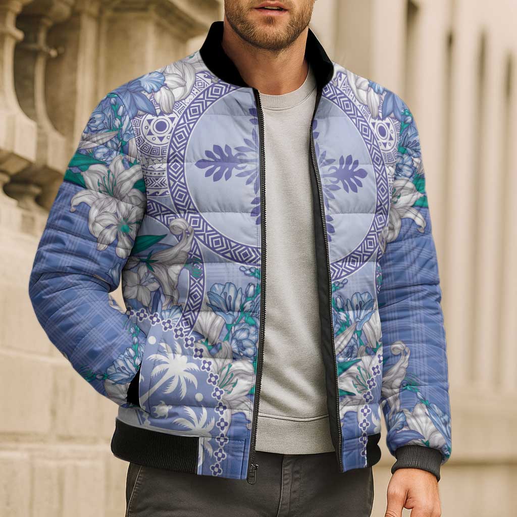 Hawaii Violet Palaka Bomber Puffer Jacket With Tapa Pattern Tropical Flowers - Polynesian Pride