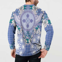 Hawaii Violet Palaka Button Sweatshirt With Tapa Pattern Tropical Flowers - Polynesian Pride