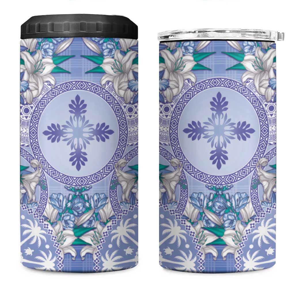 Hawaii Violet Palaka 4 in 1 Can Cooler Tumbler With Tapa Pattern Tropical Flowers - Polynesian Pride