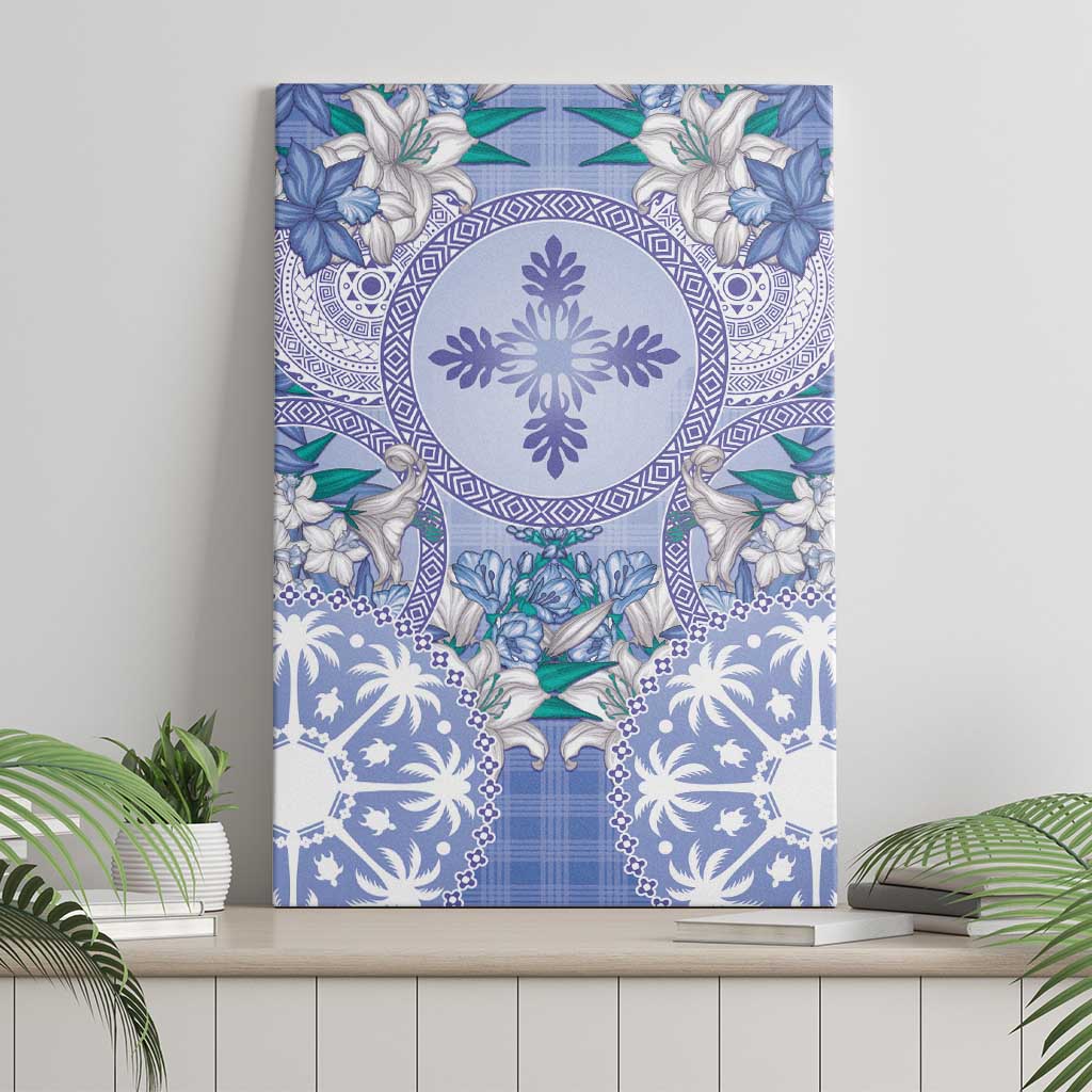 Hawaii Violet Palaka Canvas Wall Art With Tapa Pattern Tropical Flowers - Polynesian Pride