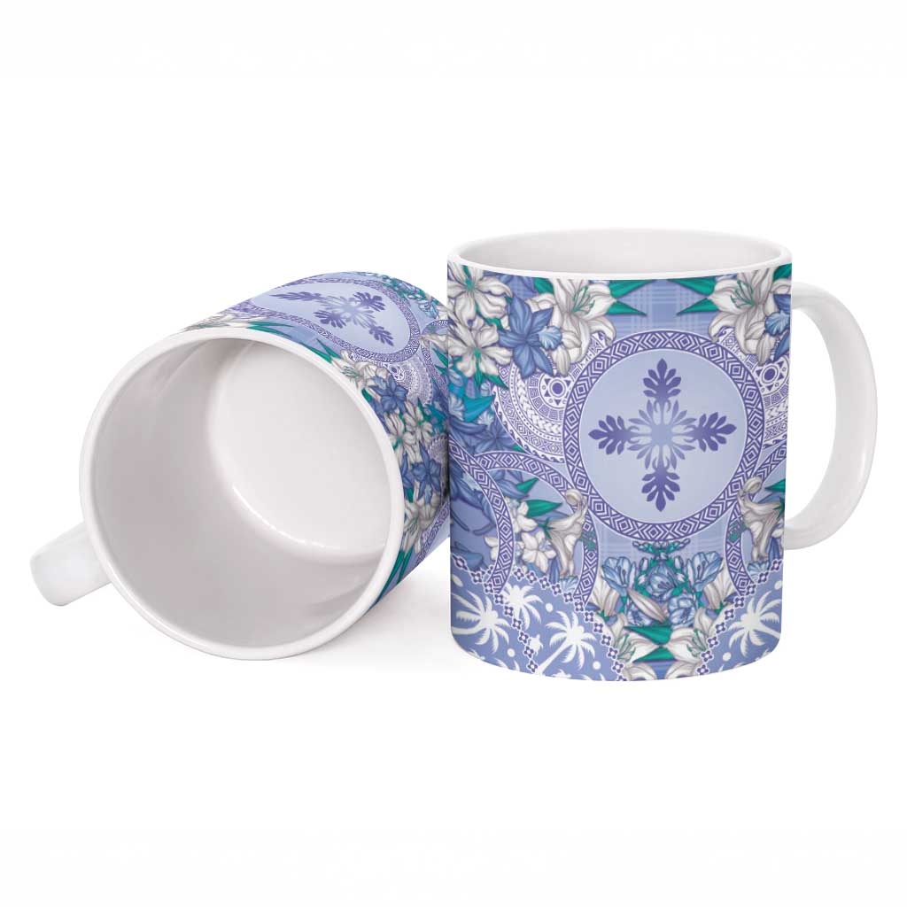 Hawaii Violet Palaka Ceramic Mug With Tapa Pattern Tropical Flowers - Polynesian Pride