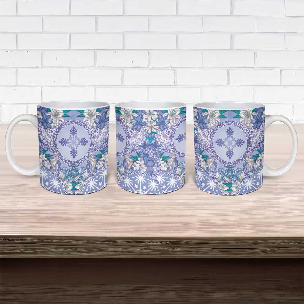 Hawaii Violet Palaka Ceramic Mug With Tapa Pattern Tropical Flowers - Polynesian Pride