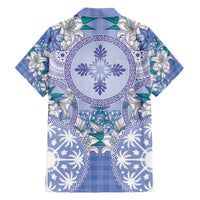 Hawaii Violet Palaka Family Matching Off The Shoulder Long Sleeve Dress and Hawaiian Shirt With Tapa Pattern Tropical Flowers - Polynesian Pride