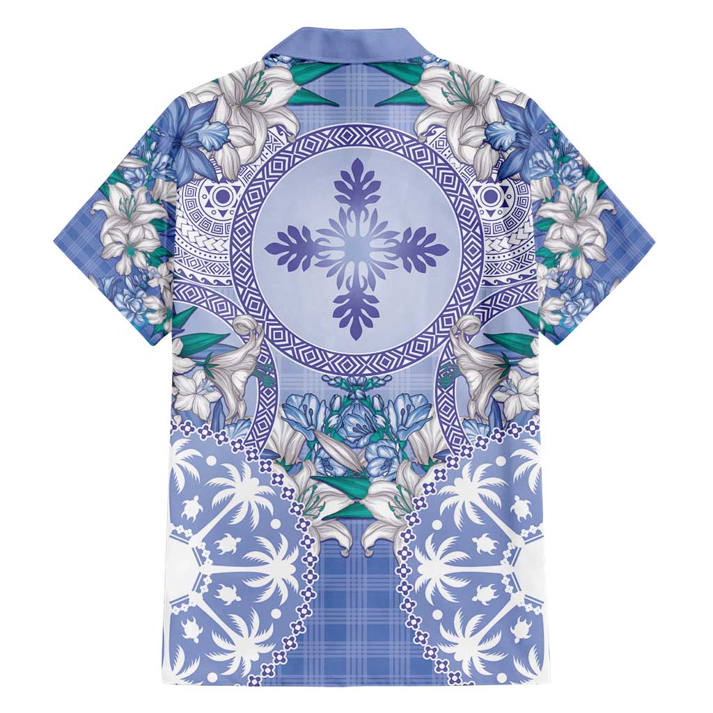 Hawaii Violet Palaka Family Matching Off Shoulder Maxi Dress and Hawaiian Shirt With Tapa Pattern Tropical Flowers - Polynesian Pride