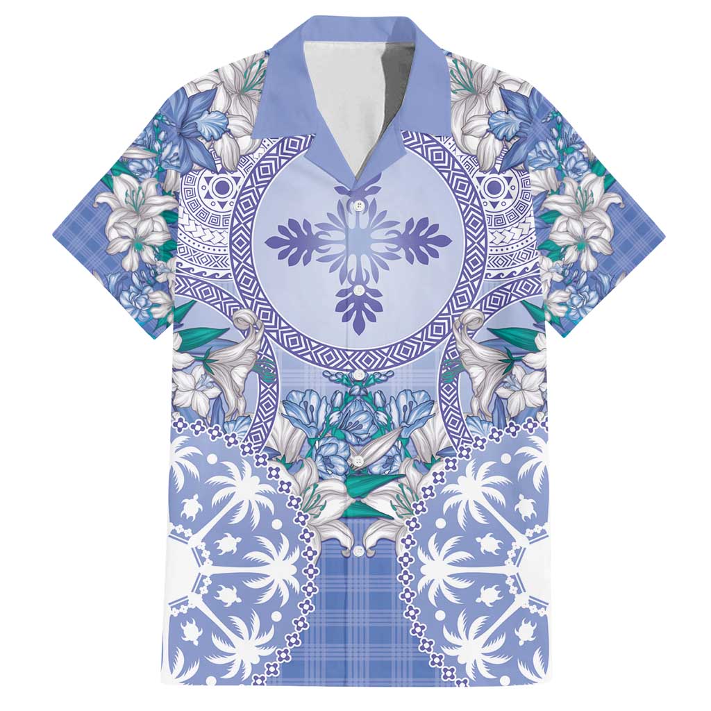 Hawaii Violet Palaka Family Matching Puletasi and Hawaiian Shirt With Tapa Pattern Tropical Flowers - Polynesian Pride