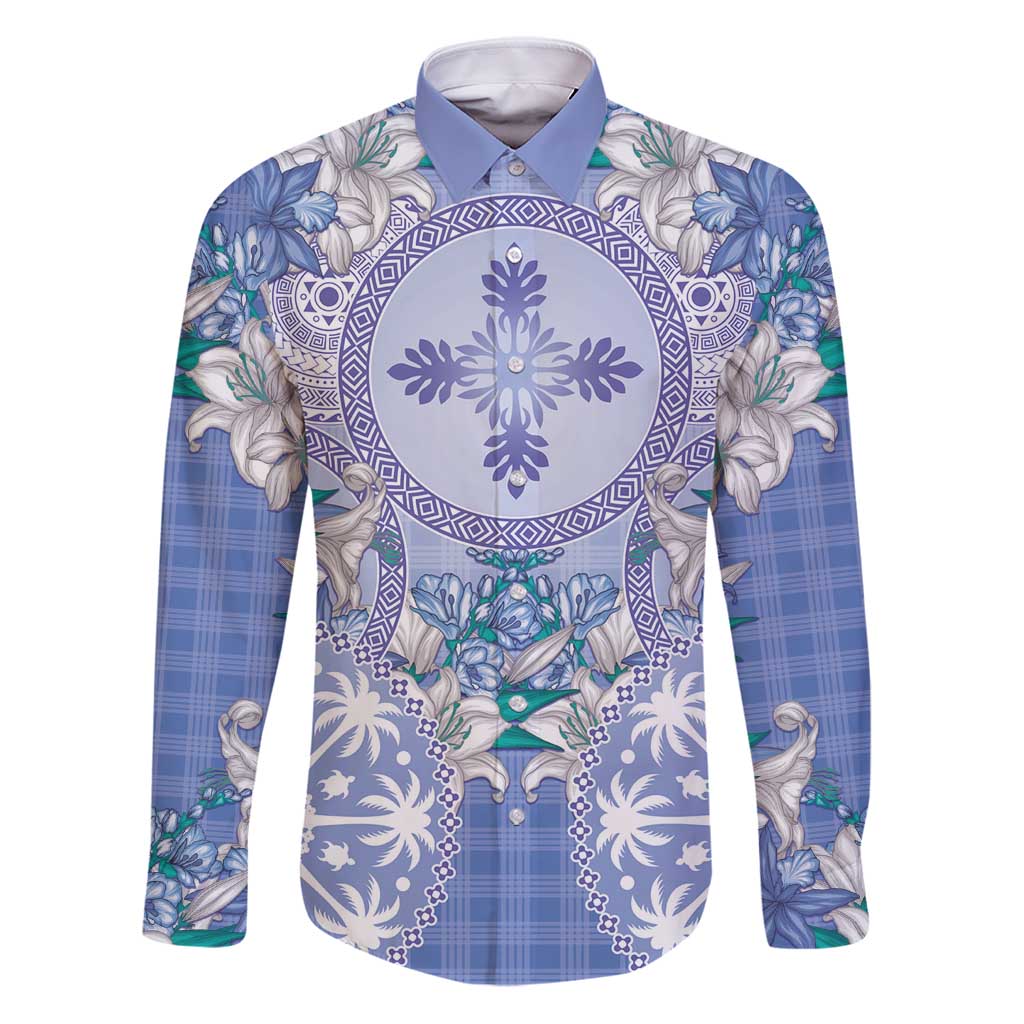 Hawaii Violet Palaka Family Matching Puletasi and Hawaiian Shirt With Tapa Pattern Tropical Flowers - Polynesian Pride