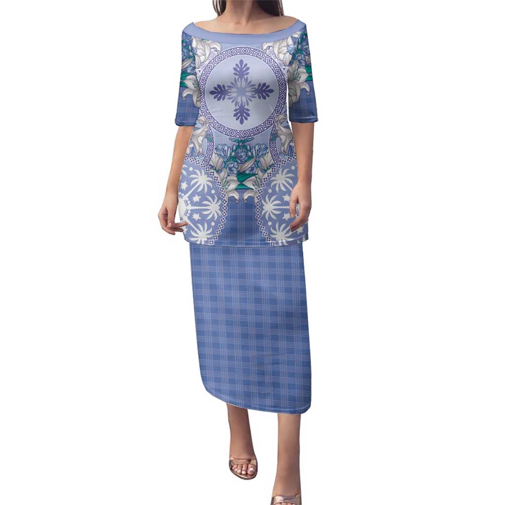 Hawaii Violet Palaka Family Matching Puletasi and Hawaiian Shirt With Tapa Pattern Tropical Flowers - Polynesian Pride