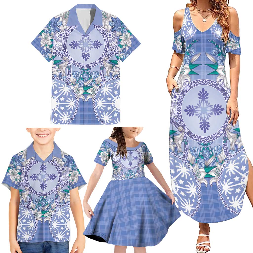 Hawaii Violet Palaka Family Matching Summer Maxi Dress and Hawaiian Shirt With Tapa Pattern Tropical Flowers - Polynesian Pride