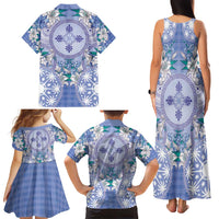 Hawaii Violet Palaka Family Matching Tank Maxi Dress and Hawaiian Shirt With Tapa Pattern Tropical Flowers - Polynesian Pride