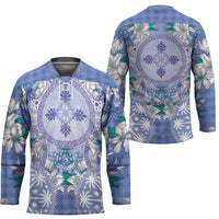 Hawaii Violet Palaka Hockey Jersey With Tapa Pattern Tropical Flowers - Polynesian Pride