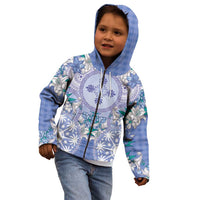 Hawaii Violet Palaka Kid Hoodie With Tapa Pattern Tropical Flowers - Polynesian Pride