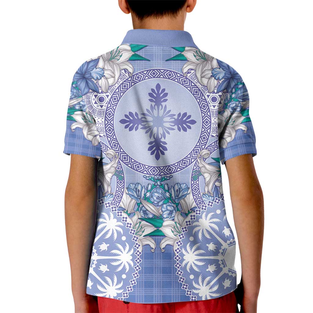 Hawaii Violet Palaka Kid Polo Shirt With Tapa Pattern Tropical Flowers - Polynesian Pride