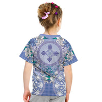 Hawaii Violet Palaka Kid T Shirt With Tapa Pattern Tropical Flowers - Polynesian Pride