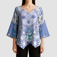 Hawaii Violet Palaka Kimono Sleeve Blouse With Tapa Pattern Tropical Flowers - Polynesian Pride