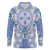 Hawaii Violet Palaka Long Sleeve Polo Shirt With Tapa Pattern Tropical Flowers - Polynesian Pride