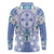 Hawaii Violet Palaka Long Sleeve Polo Shirt With Tapa Pattern Tropical Flowers - Polynesian Pride