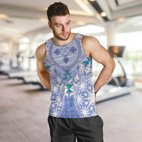 Hawaii Violet Palaka Men Tank Top With Tapa Pattern Tropical Flowers - Polynesian Pride