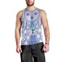 Hawaii Violet Palaka Men Tank Top With Tapa Pattern Tropical Flowers - Polynesian Pride