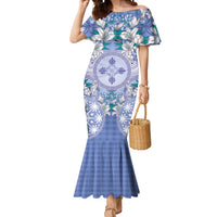 Hawaii Violet Palaka Mermaid Dress With Tapa Pattern Tropical Flowers - Polynesian Pride