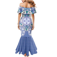 Hawaii Violet Palaka Mermaid Dress With Tapa Pattern Tropical Flowers - Polynesian Pride