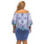 Hawaii Violet Palaka Off Shoulder Short Dress With Tapa Pattern Tropical Flowers - Polynesian Pride