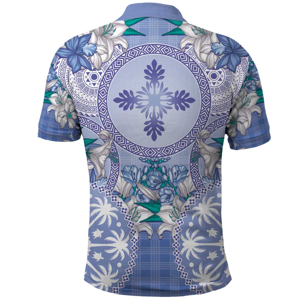 Hawaii Violet Palaka Polo Shirt With Tapa Pattern Tropical Flowers - Polynesian Pride