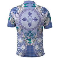 Hawaii Violet Palaka Polo Shirt With Tapa Pattern Tropical Flowers - Polynesian Pride