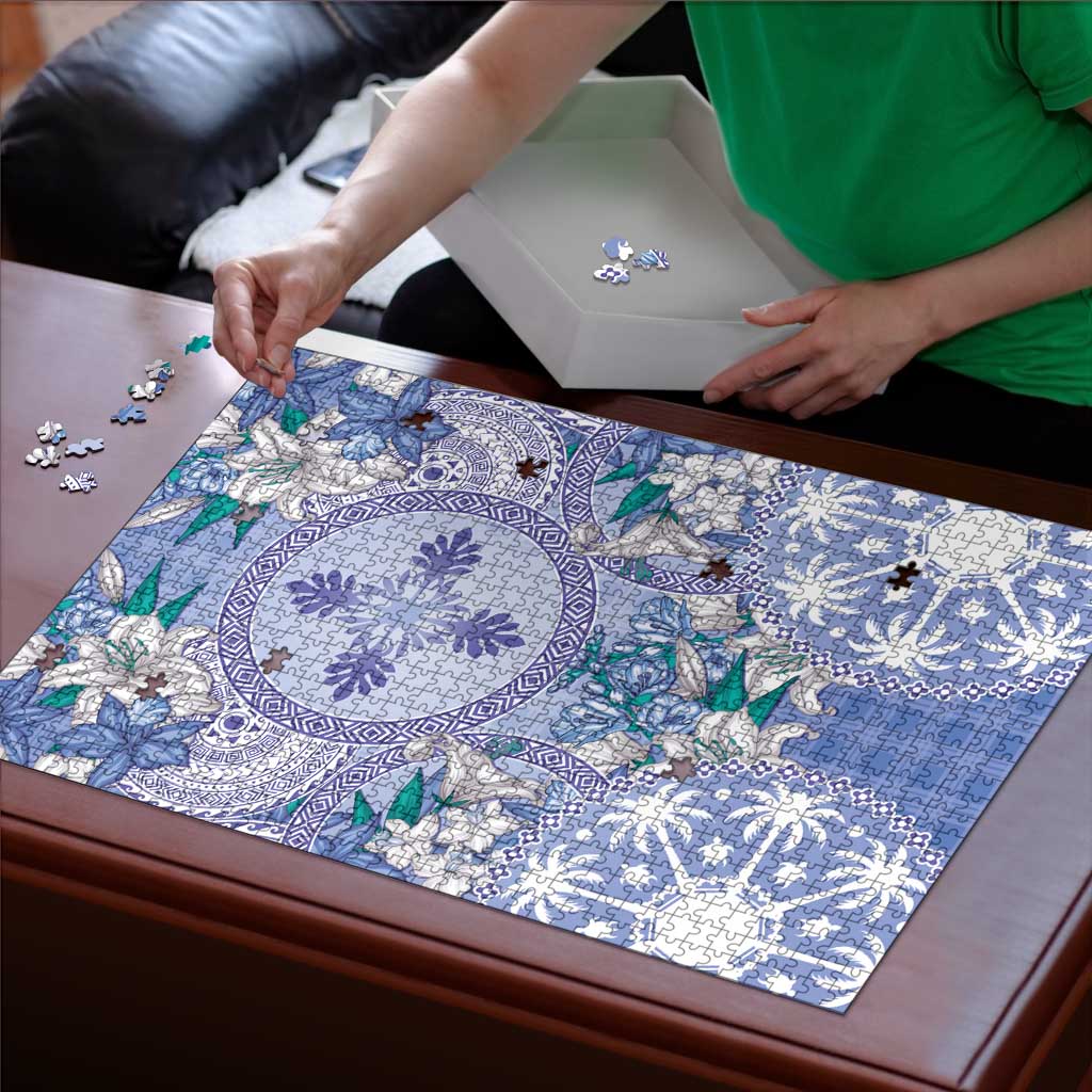 Hawaii Violet Palaka Puzzle With Tapa Pattern Tropical Flowers - Polynesian Pride