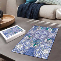 Hawaii Violet Palaka Puzzle With Tapa Pattern Tropical Flowers - Polynesian Pride